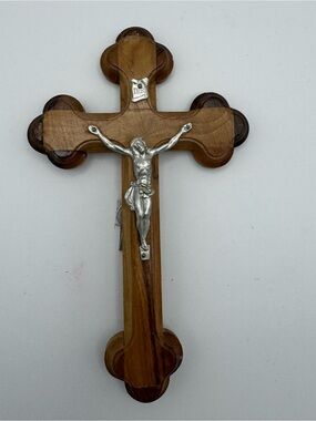 Vintage Wooden Wall Crucifix Cross With Metal Jesus INRI Religious Catholic 5.5”